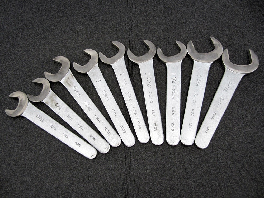 Vintage Martin Tools 9pc SAE Open End Service Wrench Set SW11K Made in USA