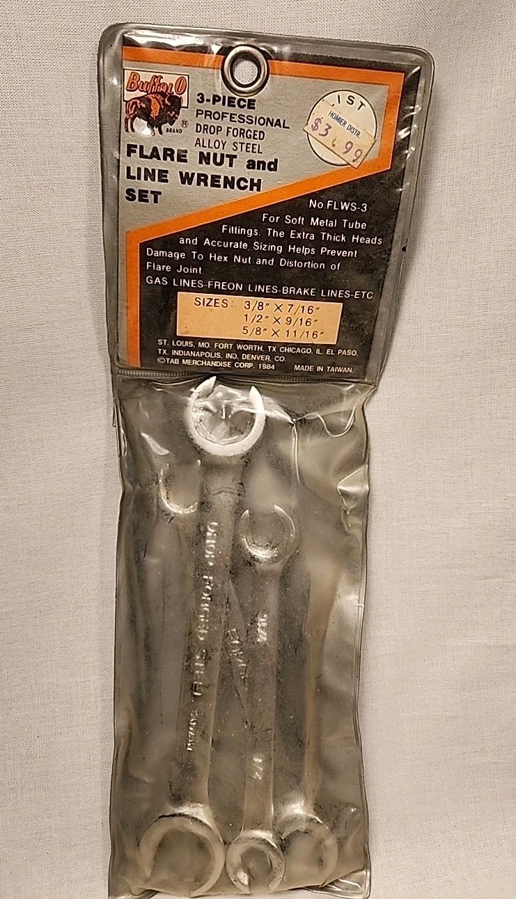 BuffalO Flare Nut and Line Wrench 3/8×7/16, 1/2×9/16, 5/8×11/16 VTG 1984~3 Tools