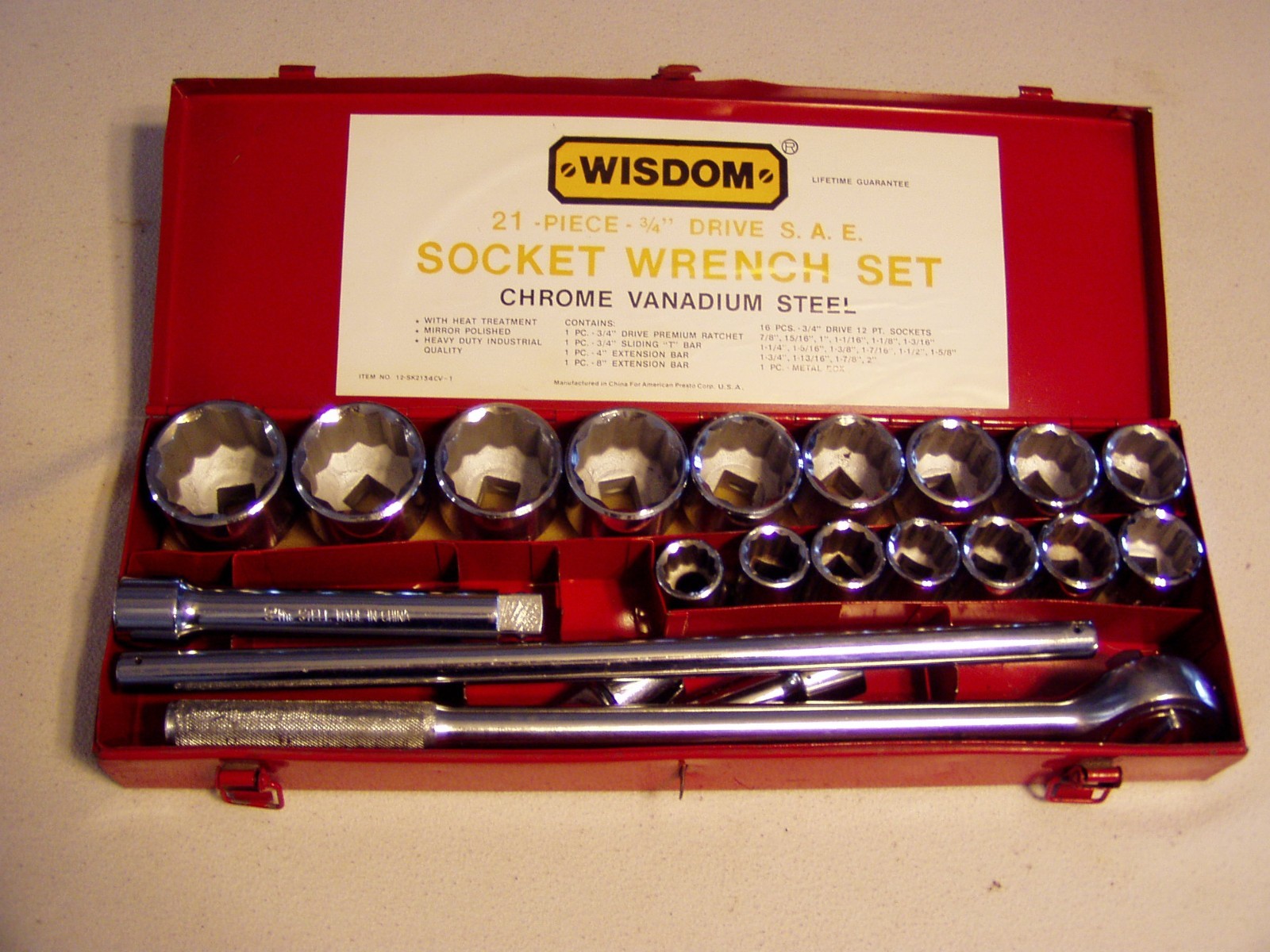 WISDOM TOOLS 21 PIECE 3/4” DRIVE SOCKET SET SAE 12 POINT 7/8” To 2” – VERY NICE