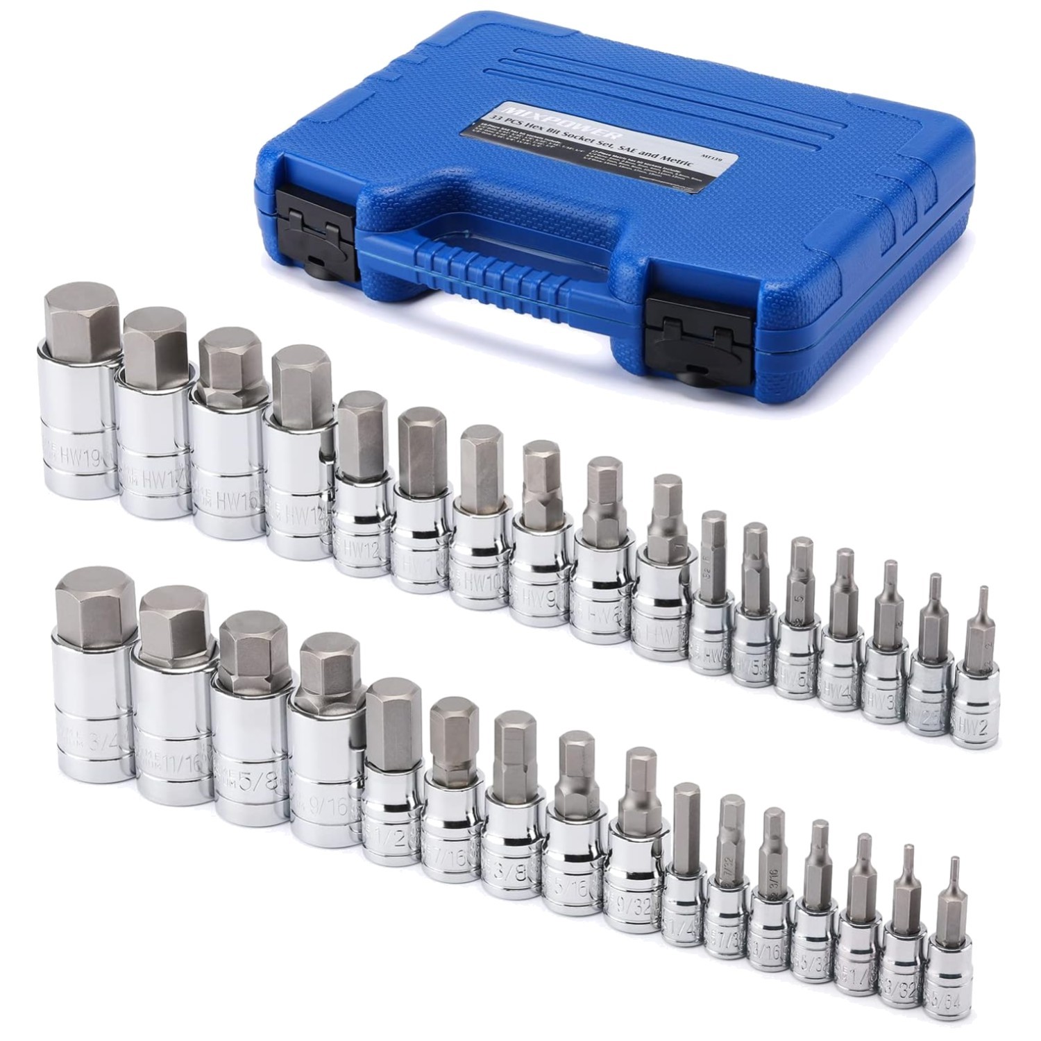 33-Piece Master Hex Bit Socket Set, S2 Steel, SAE/Metric