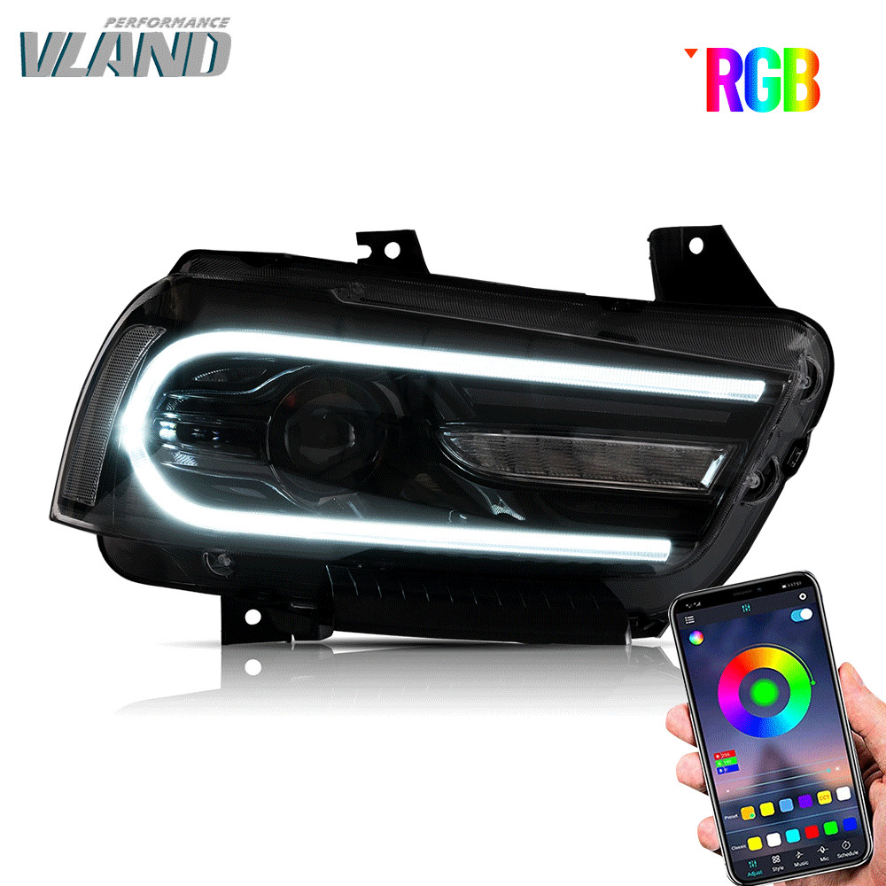 VLAND Headlights w/RGB DRL Sequential Turn+LED Bulbs For Dodge Charger 2011-2014