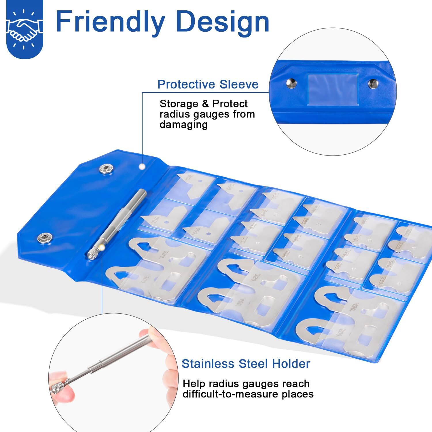 3602-5025 Radius Gauge Set, 0.010» to 0.500» Gauges with Holder, 26-Piece