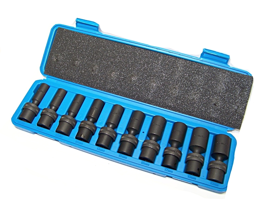 10 pcs 3/8″ Drive Universal Swivel Deep Impact Socket Set CR Molybdenum Metric