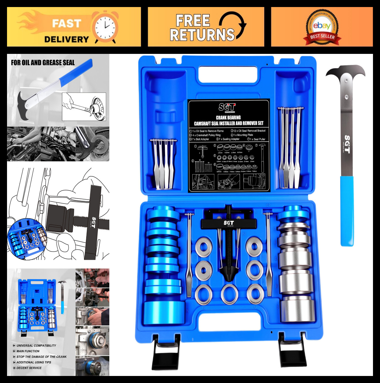 33pcs Crank Bearing Camshaft Seal Installer & Remover Set, Engine Repair Tool Ki