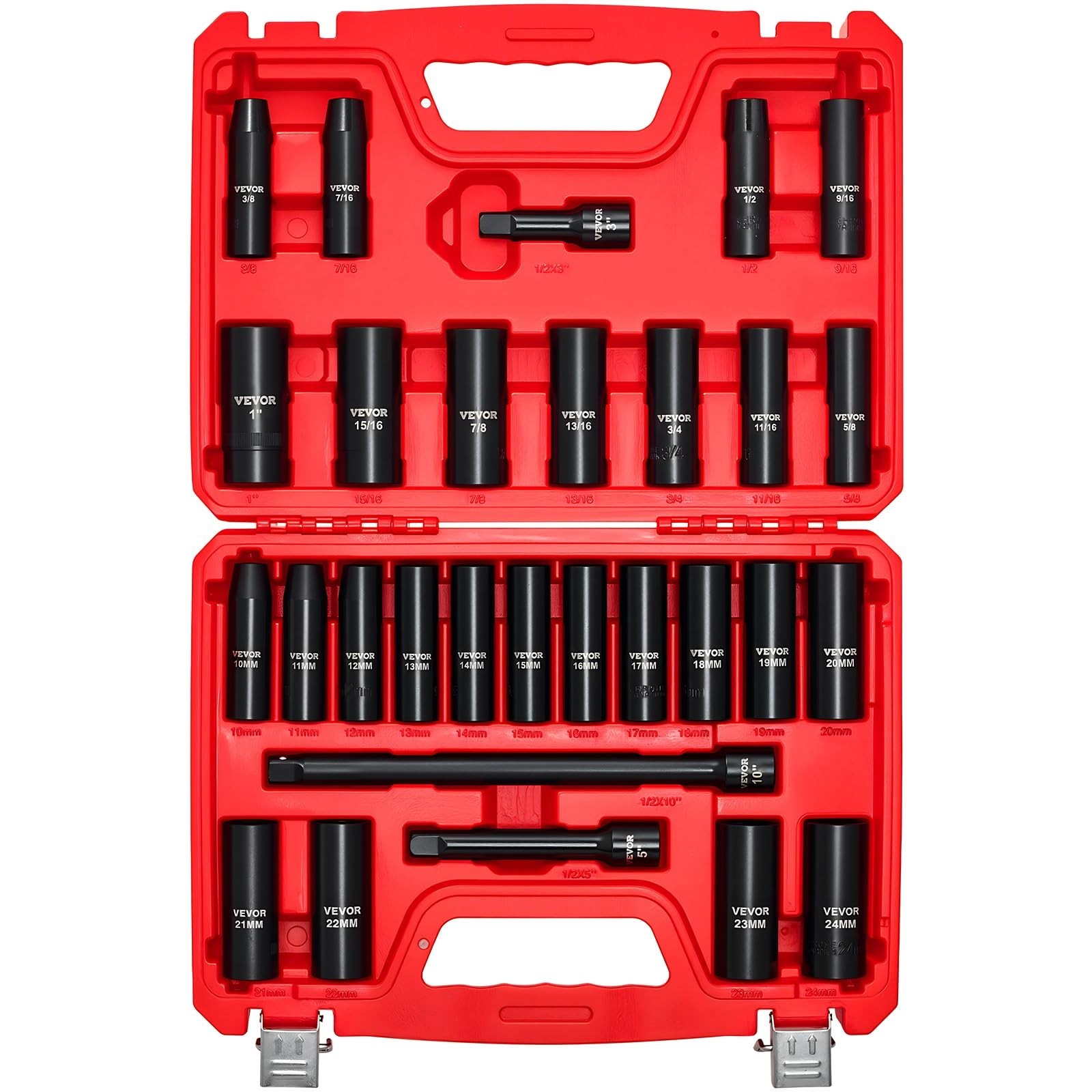 29-Piece Impact Socket Set – 1/2″ Drive Deep Sockets SAE & Metric, CR-V Steel, E