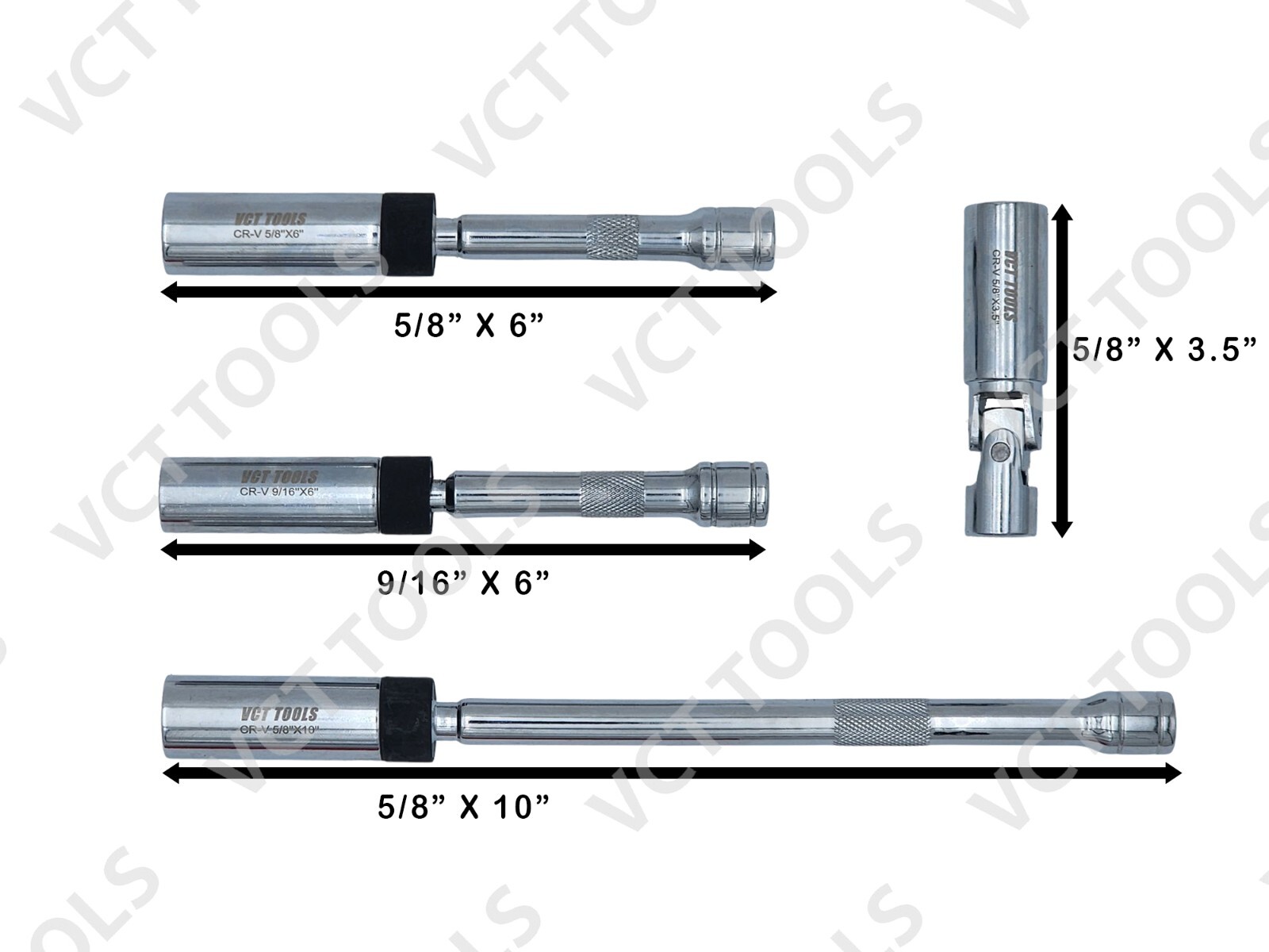 VCT 4Pc Magnetic Spark Plug Swivel Socket Set 3/8″ Dr. For 5/8″ and 9/16″ Sizes