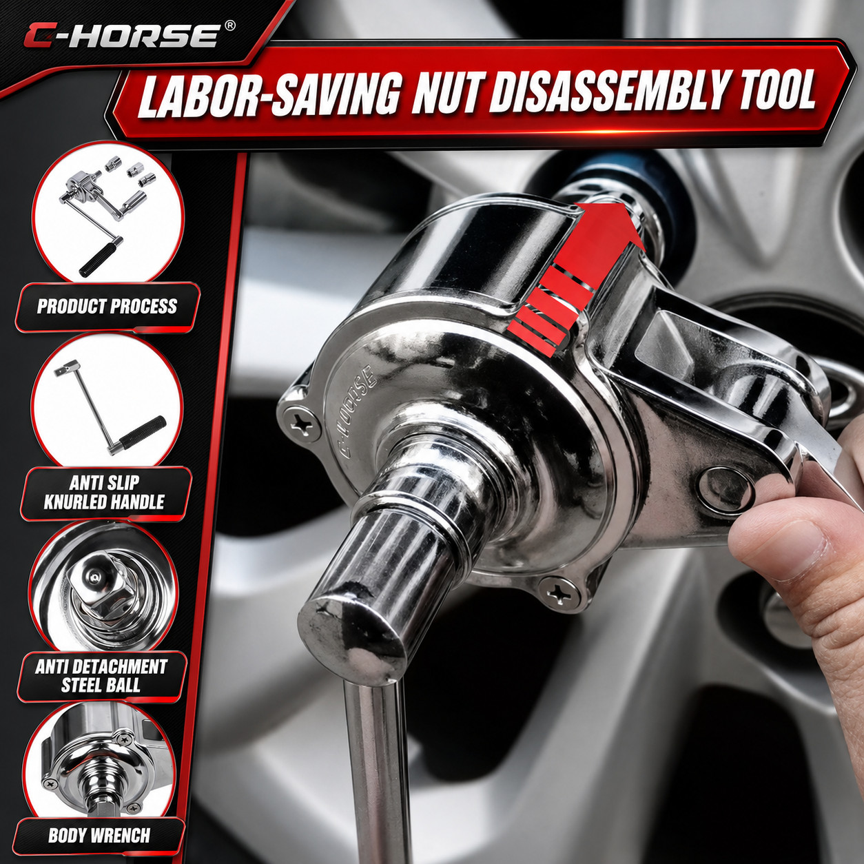 C-HORSE 16-B Labor Saving Wrench Tire Lug Nut Remover 17mm 19mm 21mm Sockets