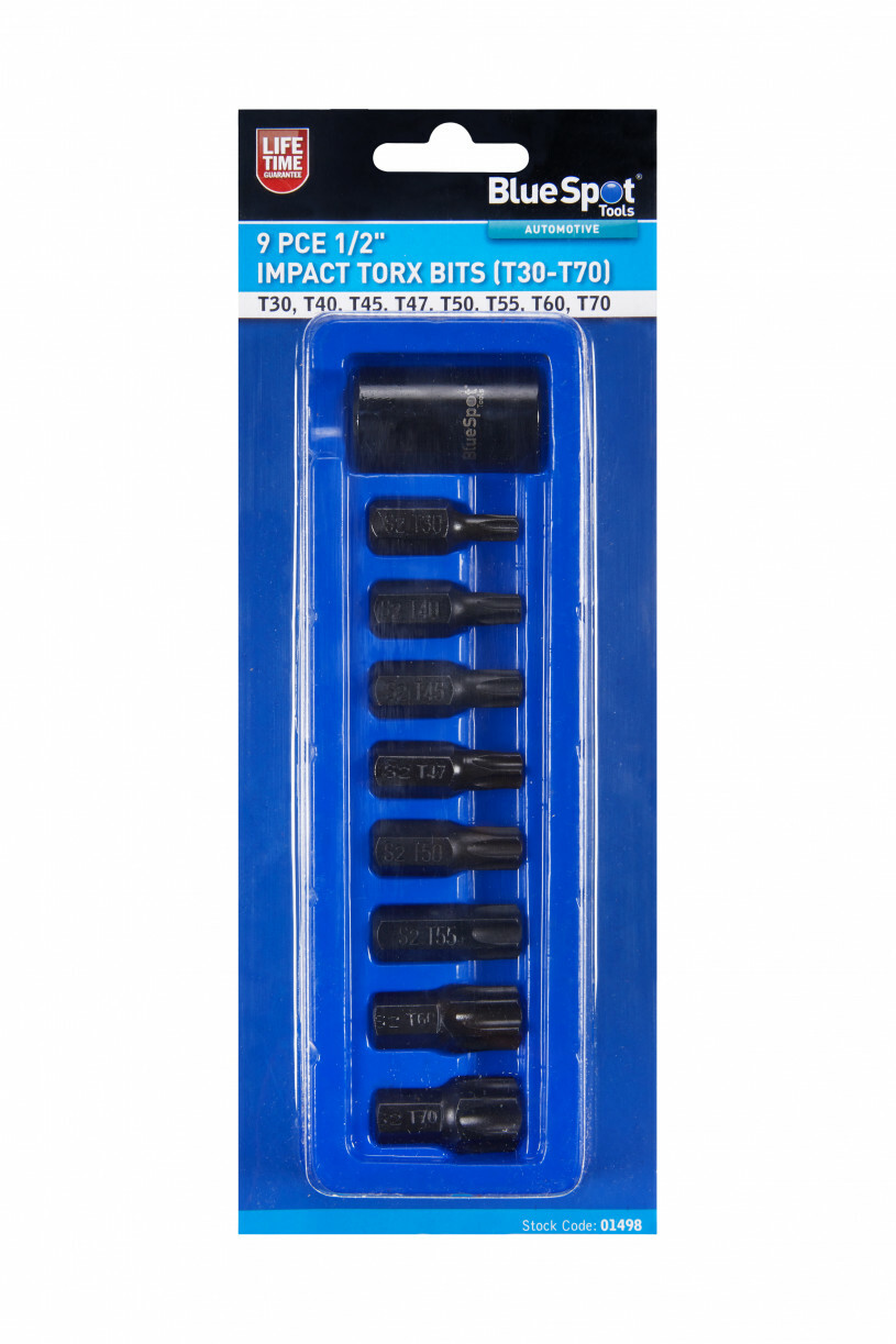 9PC IMPACT TORX BIT SOCKET SET T30, T40, T45, T47, T50, T55, T60, T70 1/2″ DRIVE