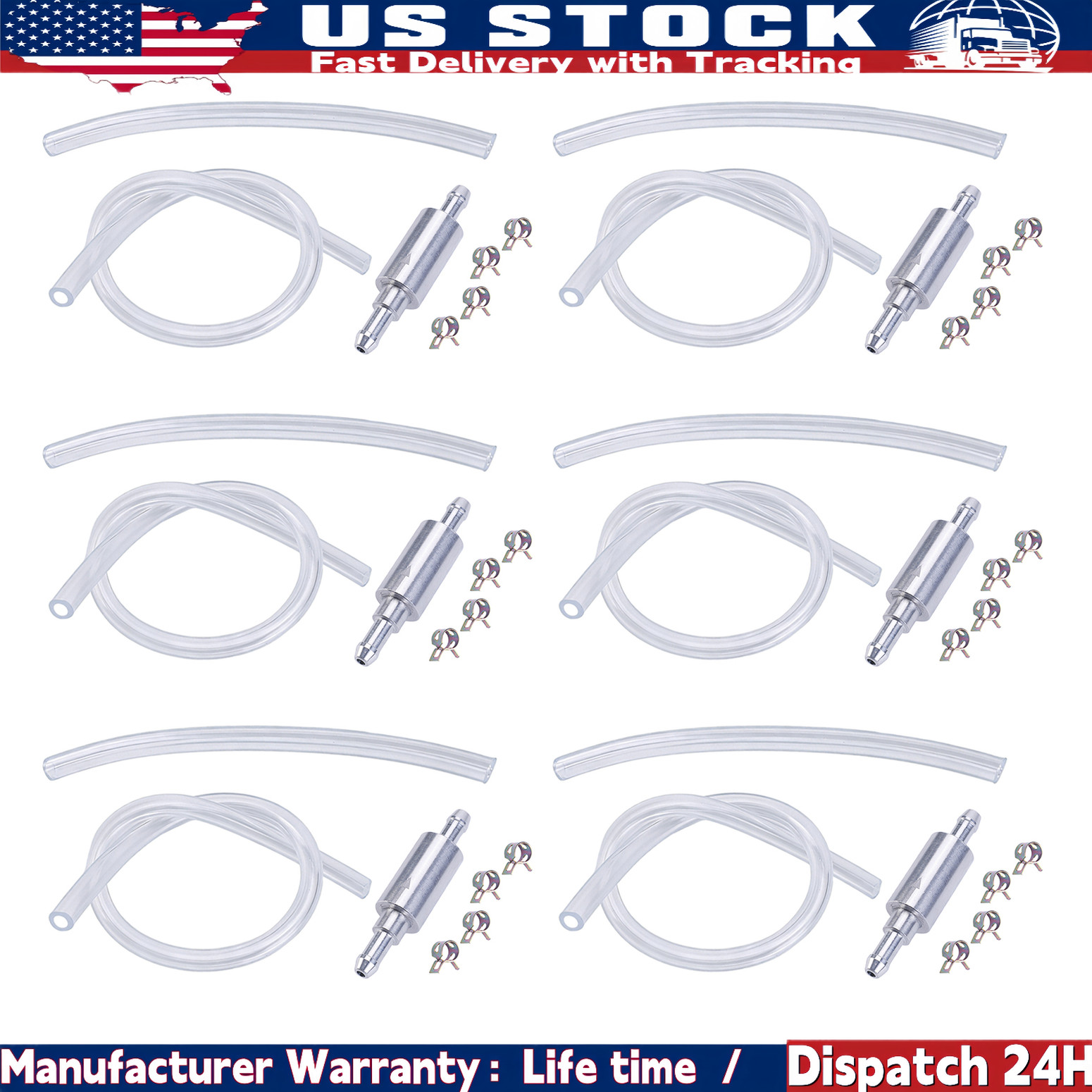 6 PCS BRAKE BLEEDER HOSE, ONE WAY CHECK VALVE TUBE BLEEDING TOOL KIT SILVER NEW
