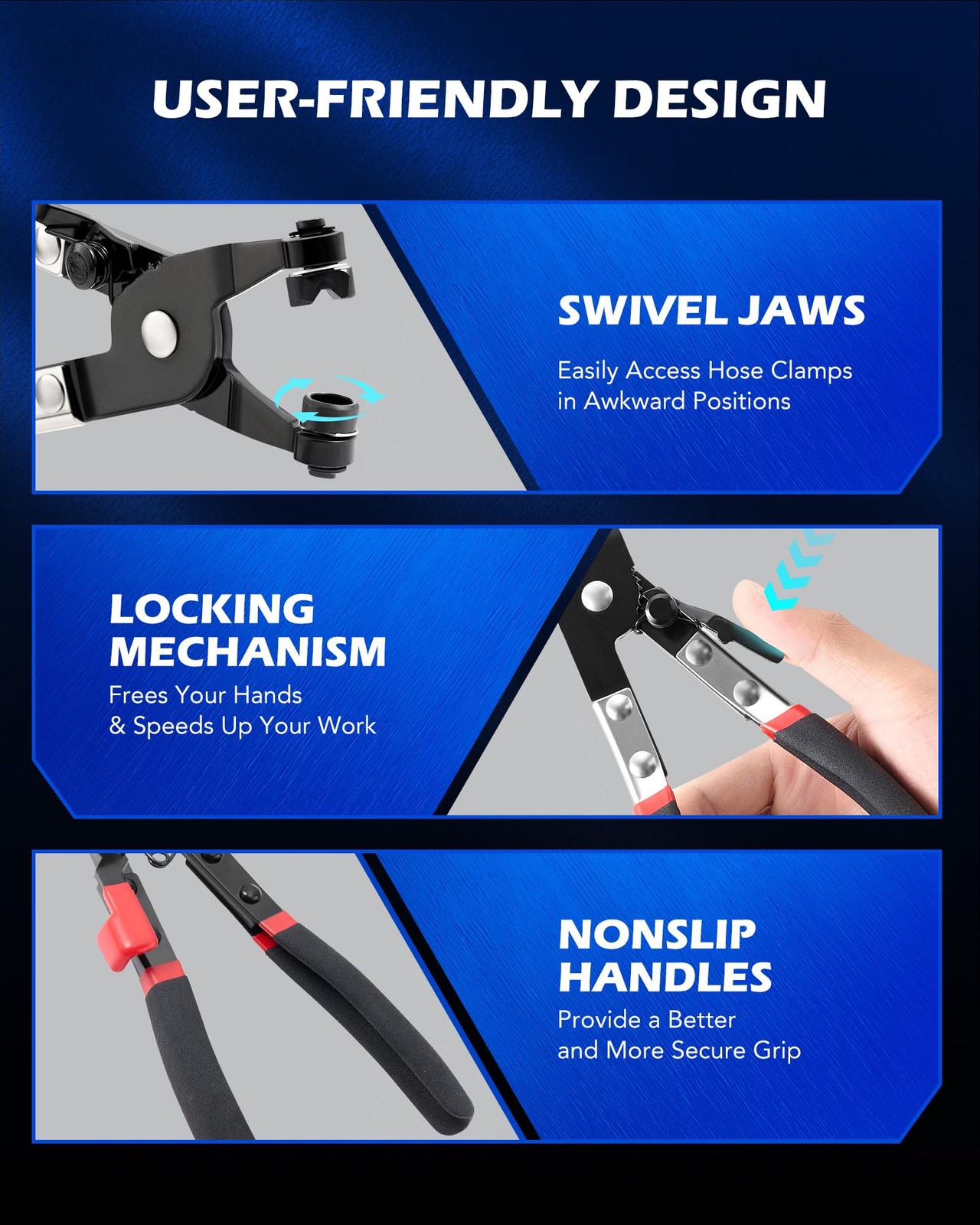 9pc Hose Clamp Pliers Set Long Reach Swivel Jaw Flat Band Automotive Tool