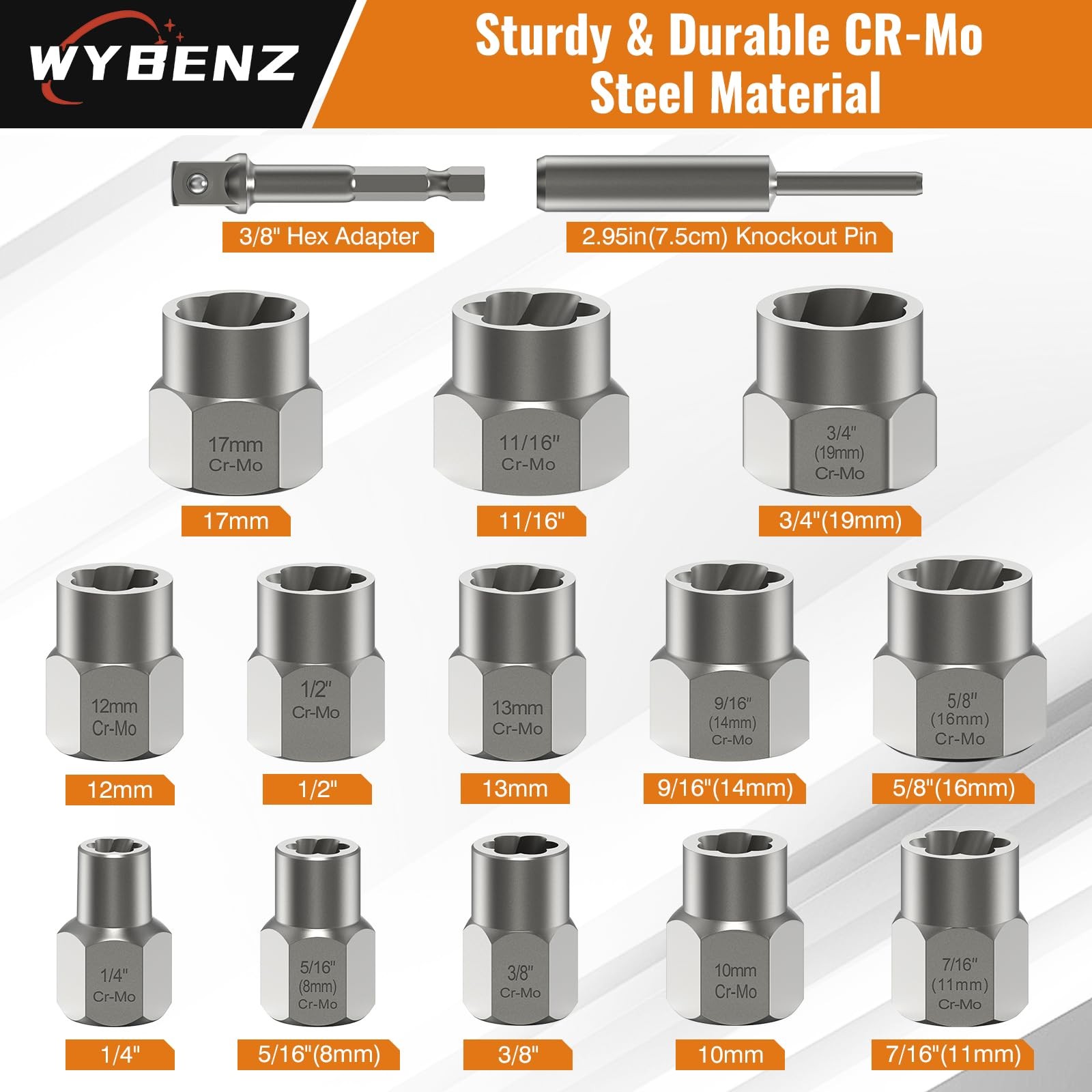15 Dados Extractor Pernos Tuercas Barridas Impacto 3/8 Pulgadas Dañados Oxidados