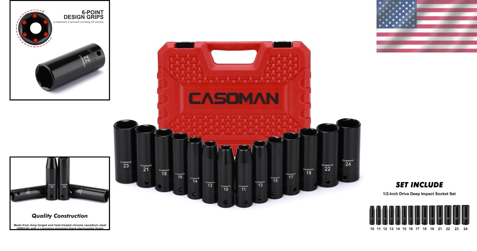 14-Piece Metric Deep Impact Socket Set – Laser Etched, Easy Size Selection