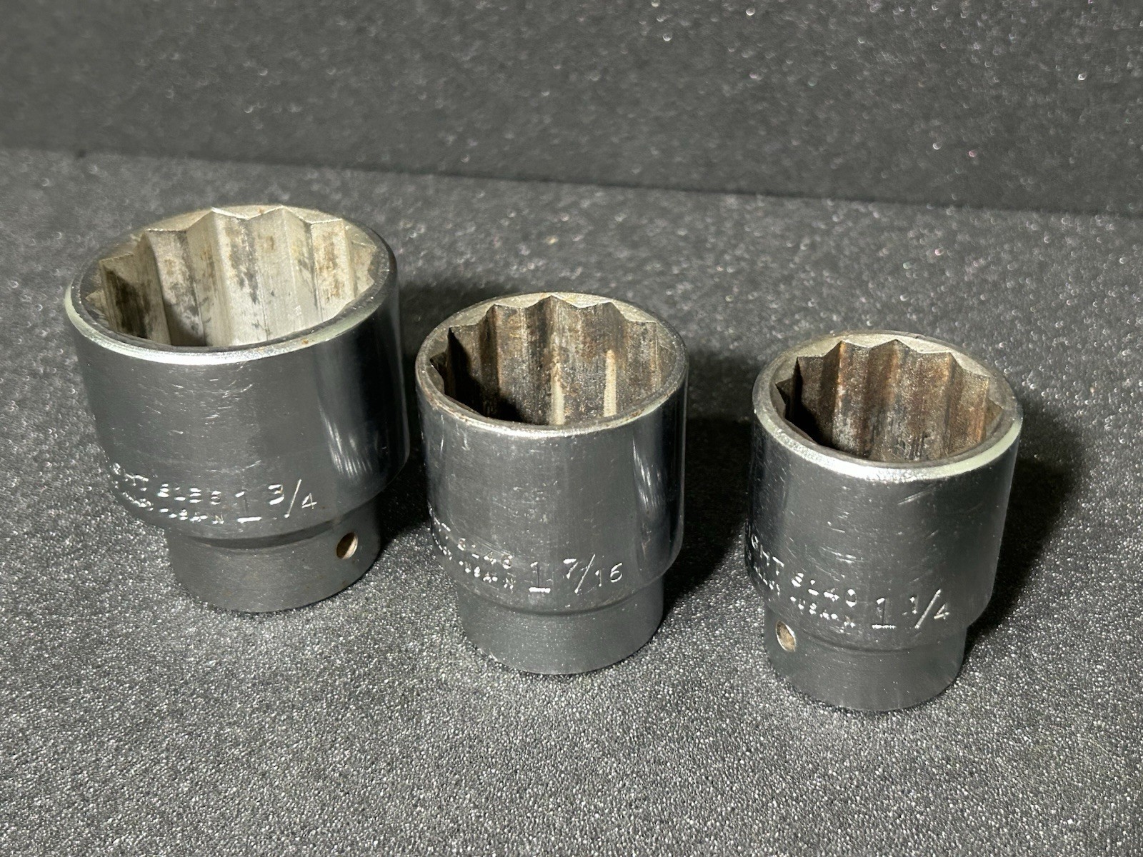 Lot of 3 WRIGHT 3/4″ Drive 12 Pt Sockets – 6156 1-3/4″ 6146 1 7/16” 6140 1 1/4”