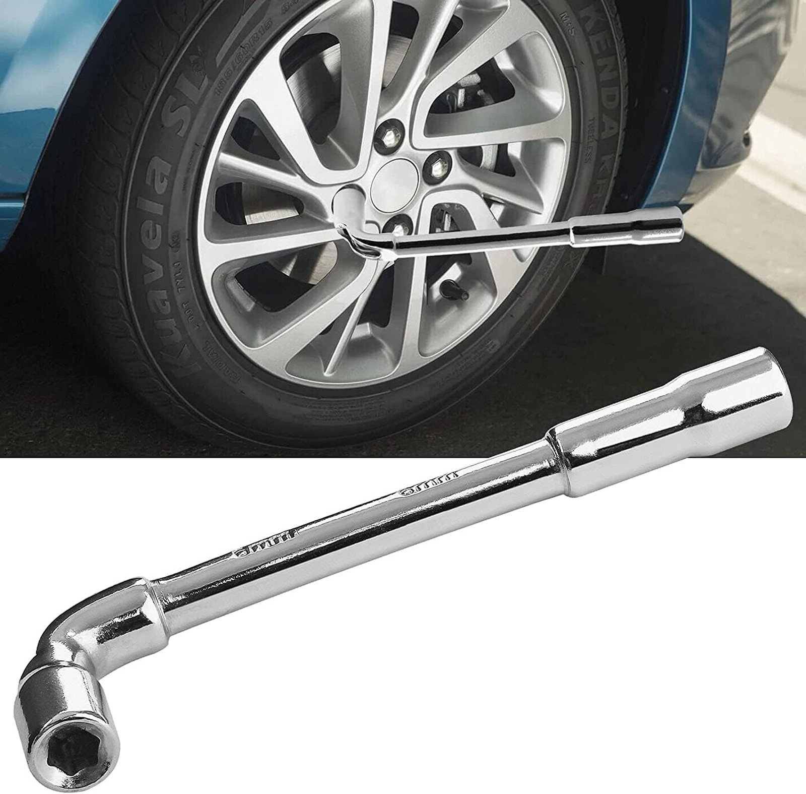 17mm Hex Socket Wrench L Shape Chrome Vanadium Steel 200mm Silver Tone Utility