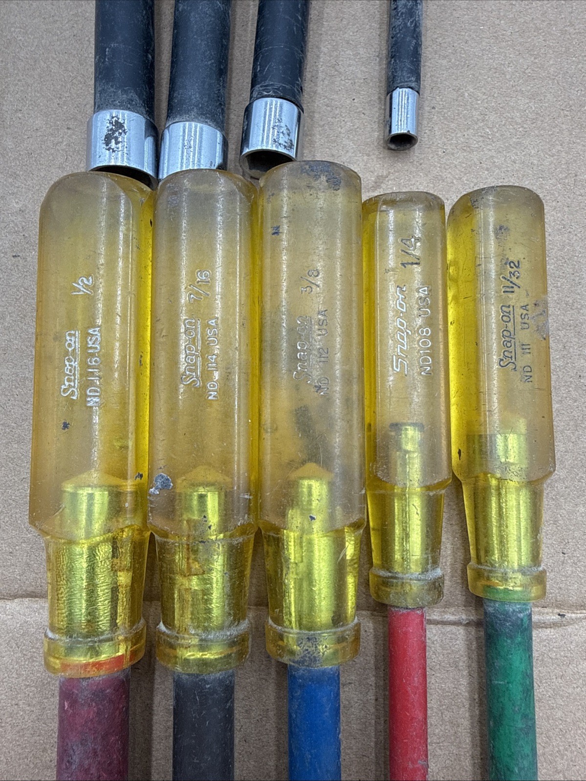 Vintage Snap-on Nut Driver Set 6 Piece ND-108, 111, 112, 114, 116, 130a, 120a