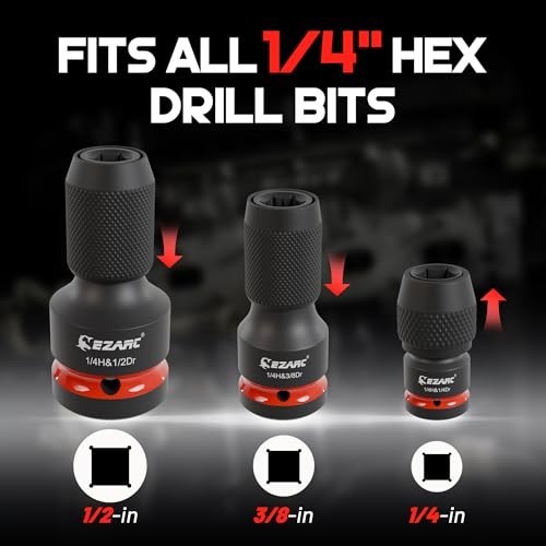 4 Pcs Impact Socket to 1/4″ Hex Adapter Set, Quick-Change Wrench Converter, Ratc