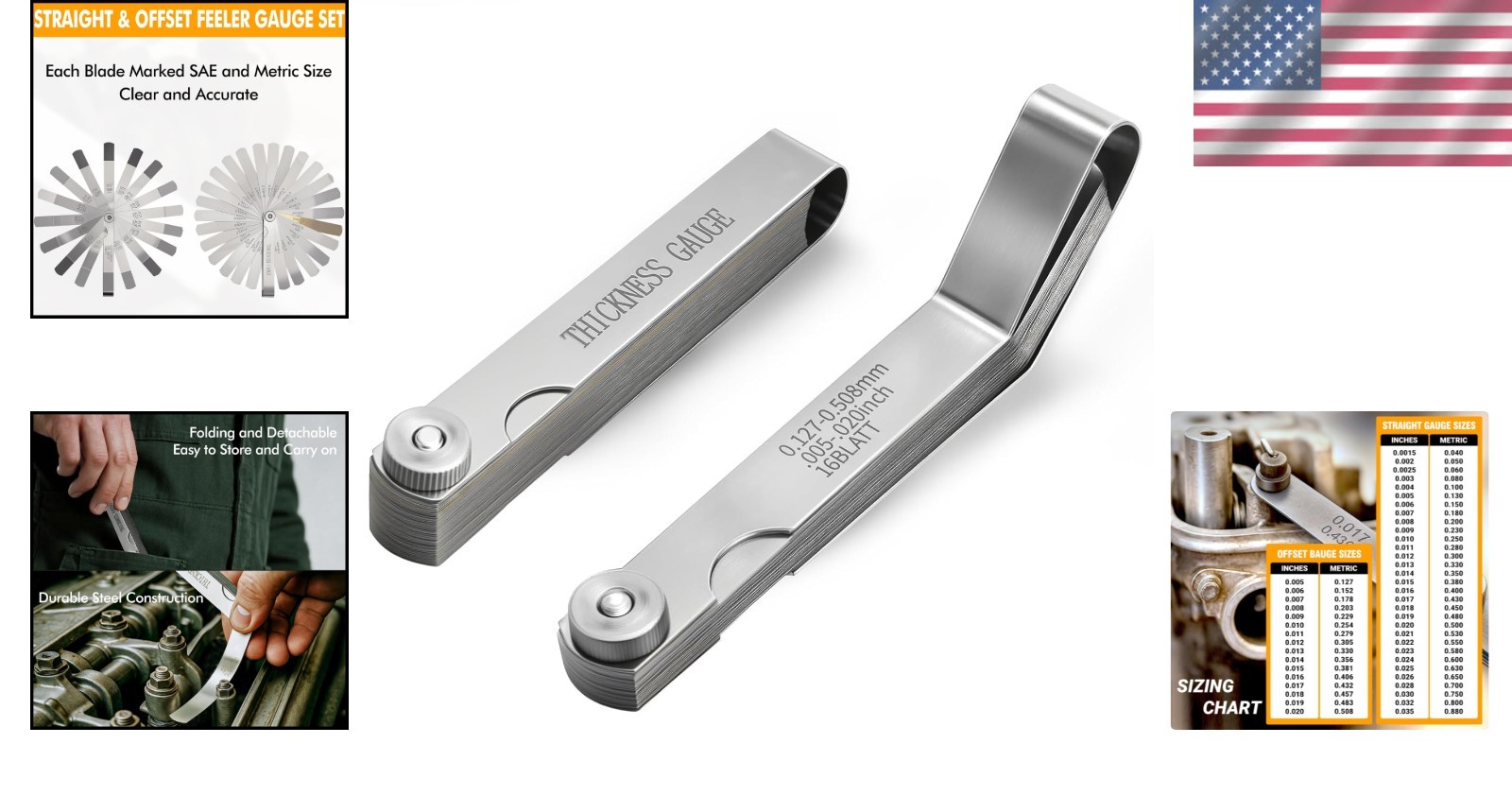 2Pc Straight & Angled Feeler Gauge Set – Inch & Metric for Valves, Filler Gauge