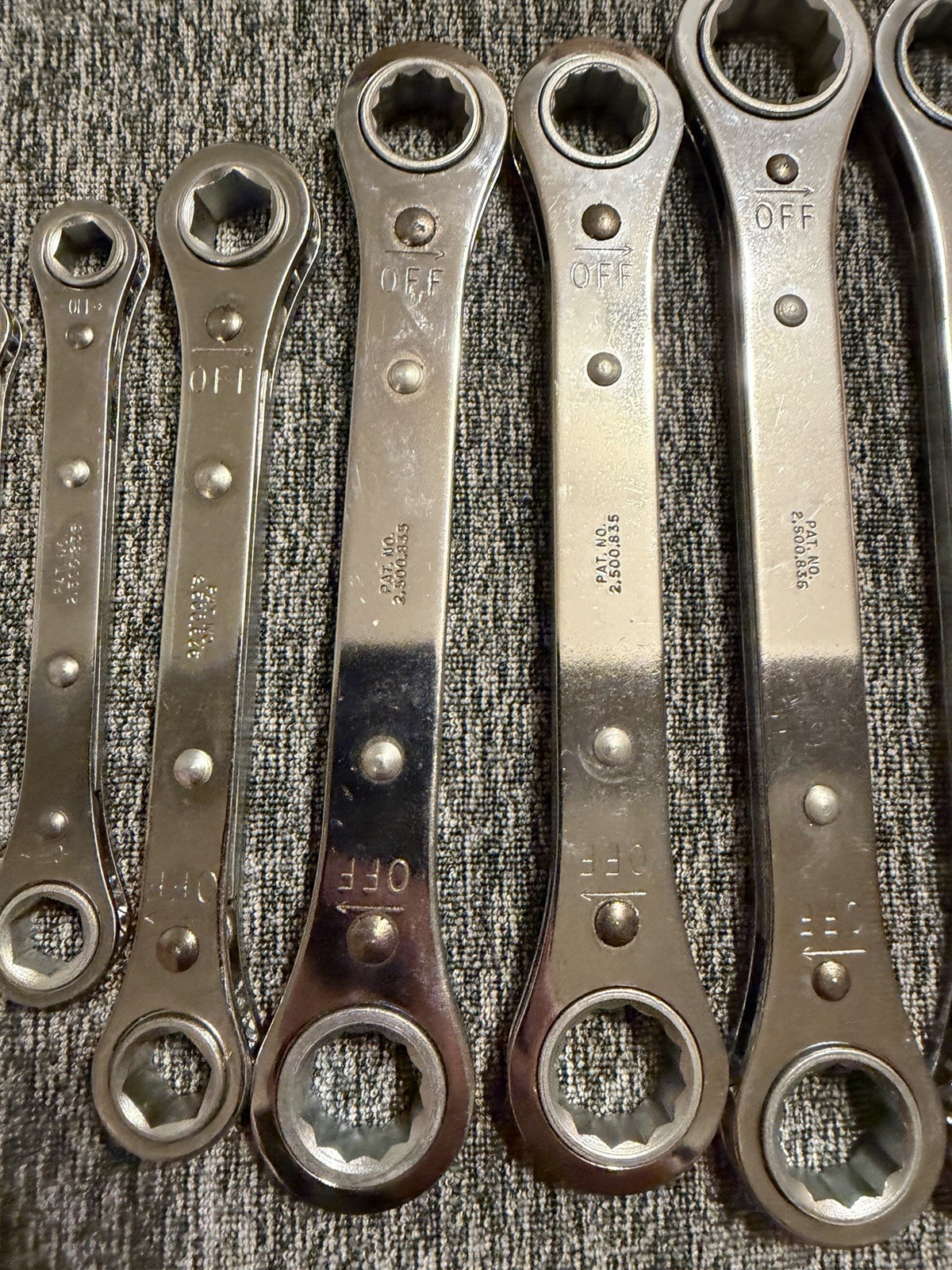 Vintage Challenger 7 Piece SAE Ratcheting Box End Wrench Set With Pouch