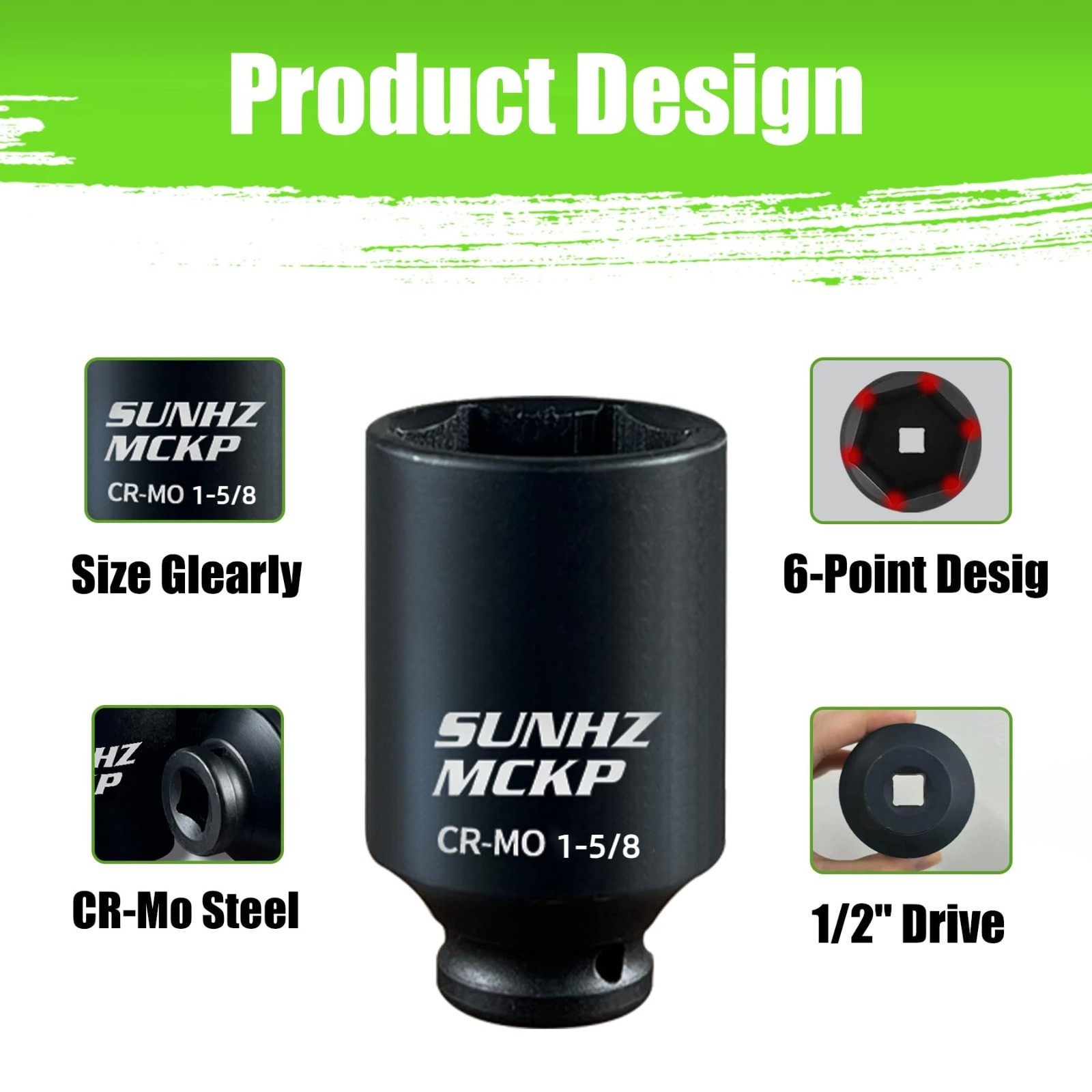 8-Piece 1/2″ Drive Deep Impact Socket Set, SAE 6-Point Cr-Mo, 1-1/4″ to 1-3/4