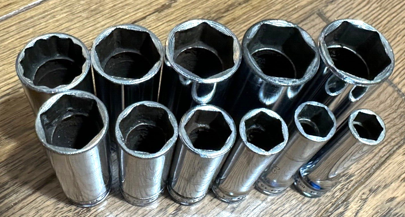 🇺🇸 Snap On Tools USA 9mm- 19mm Metric 3/8″ Drive DEEP Socket Set Lot 6-PT Rail