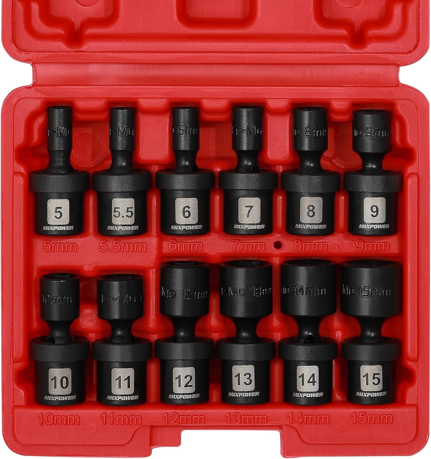 12 Pieces 1/4″ Drive Universal Impact Socket Set, CR-MO, Metric, Swivel Socke…