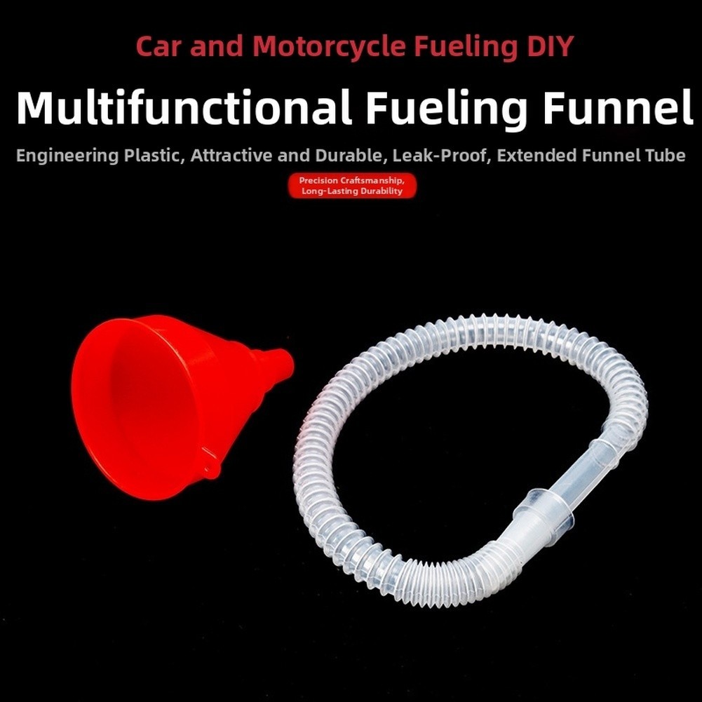 Extended Fuel Funnel with Flexible Hose for Vehicle Gas and Oil Refueling