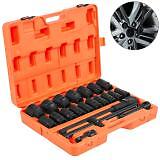 22 Pc Impact Socket Set 3/4″ Drive Deep SAE Cr-Mo Extension Bar Sliding T-Bar