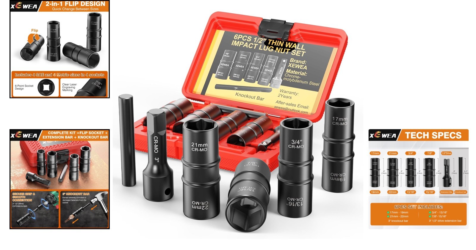 Chrome Vanadium 6PCS Lug Nut Impact Socket Set – Heavy-Duty Efficiency