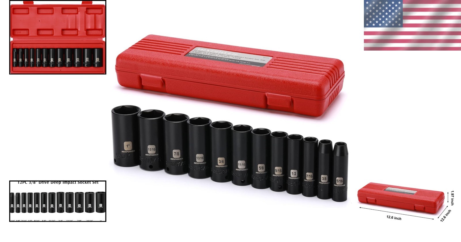 Professional 12-Piece Deep Impact Socket Set – Chrome Vanadium, 6-Point Design