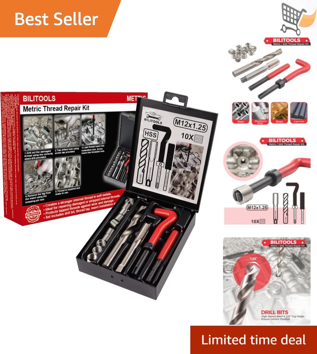 M12x1.25 Thread Repair Kit HSS Drill Helicoil Insert for Metal and Plastic
