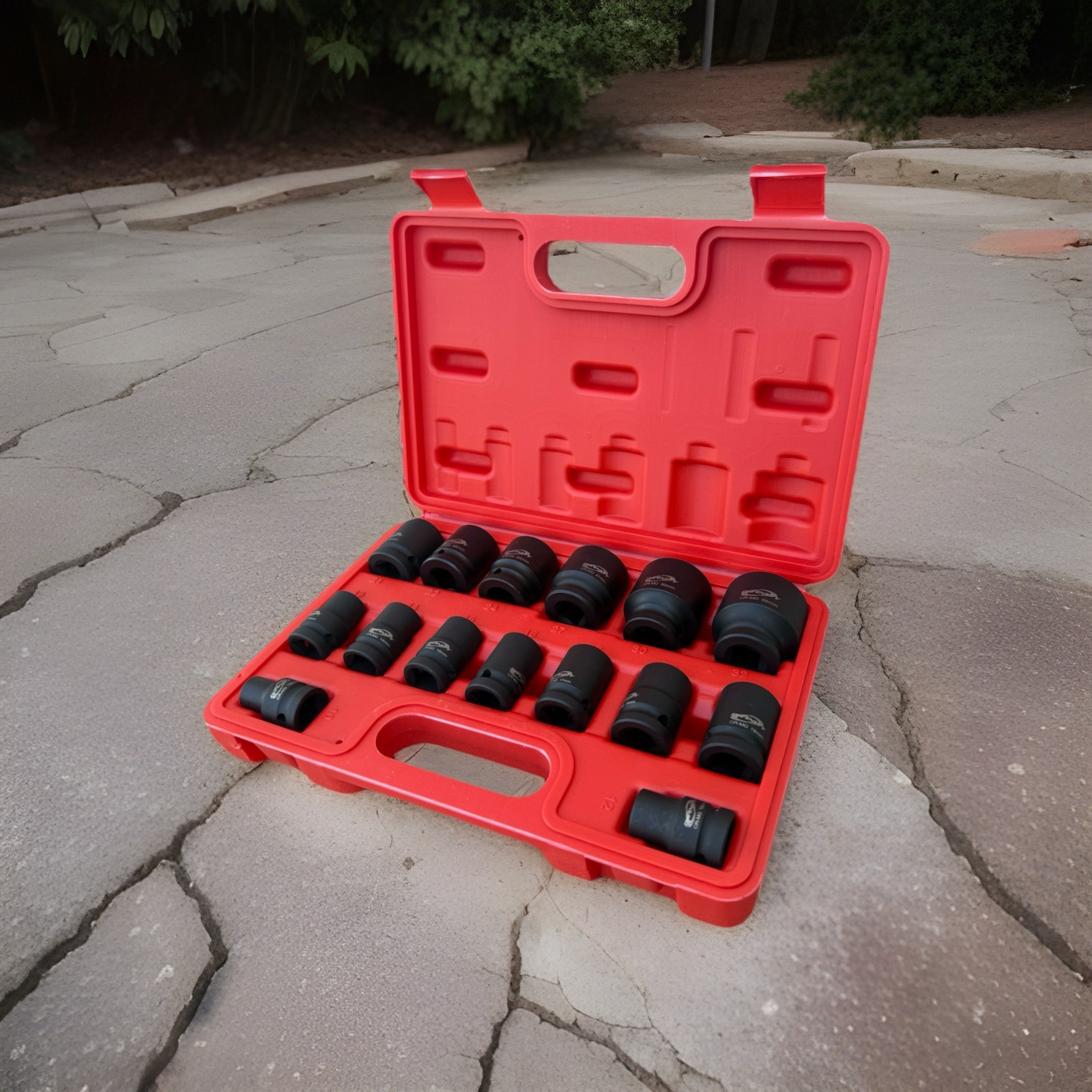 15pcs 1/2″ Drive 12 Point Metric Shallow Impact Socket Set 10~32mm Cr-MO Sockets