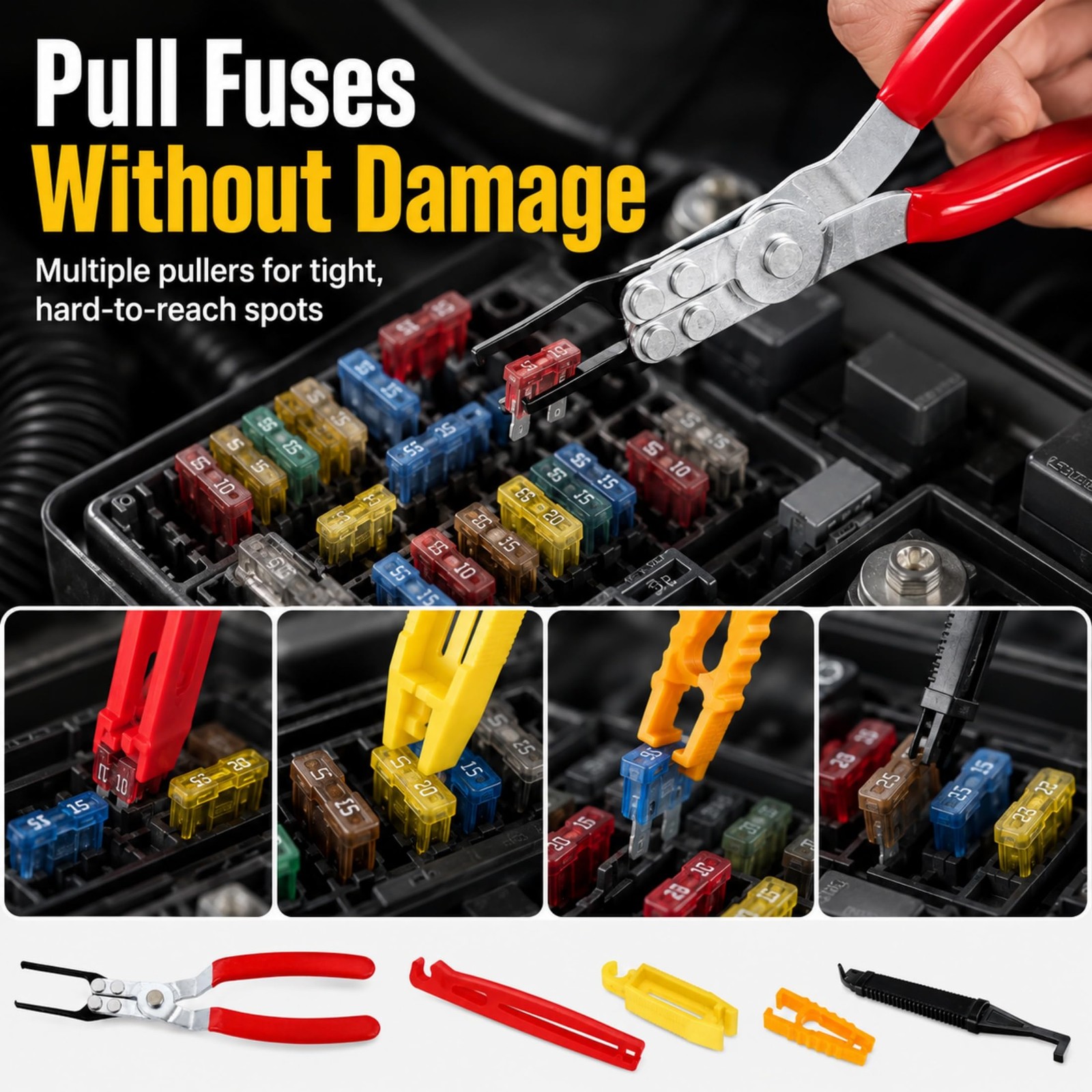 Fuse Relay Puller Pliers 6 Piece Set Forged Metal Stainless Steel Automotive Too