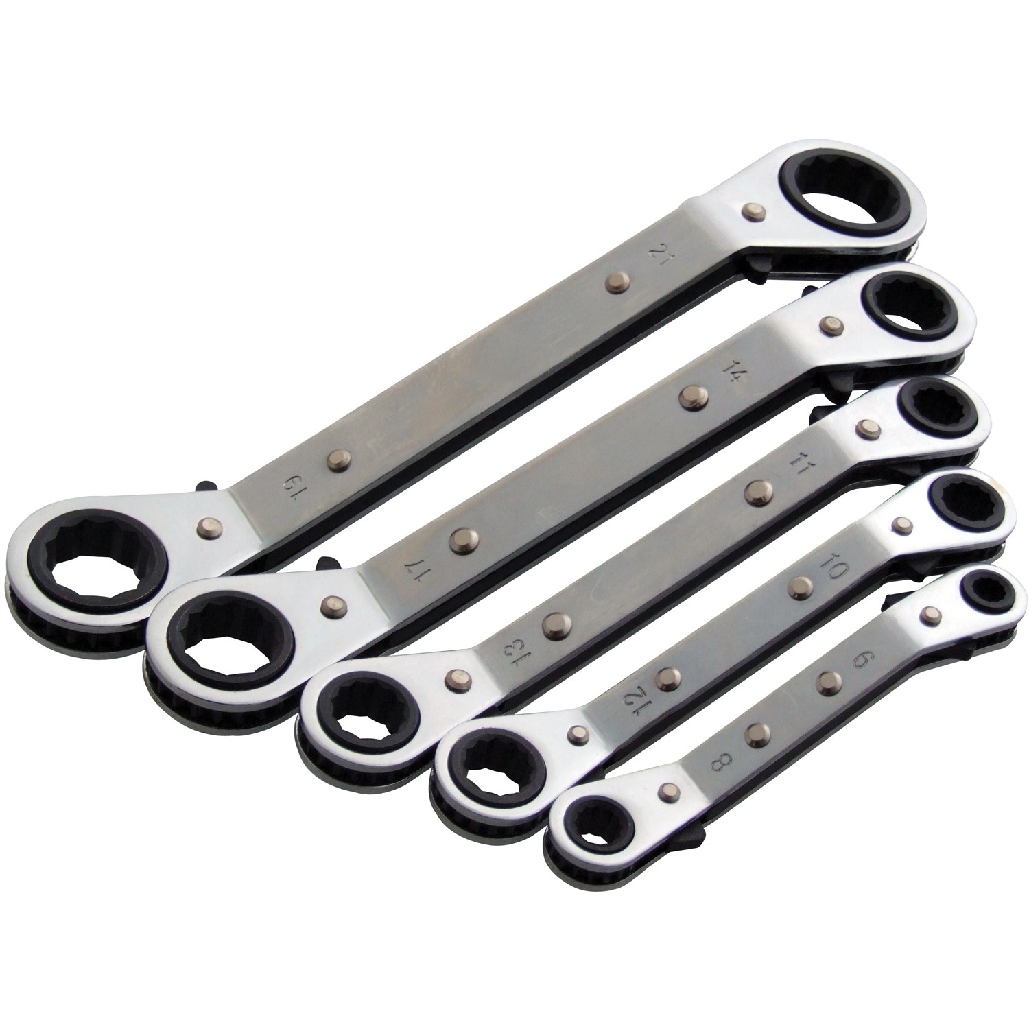 HEAVY DUTY OFFSET RING RATCHET SPANNER WRENCH SET 5PC REVERSIBLE PROFESSIONAL