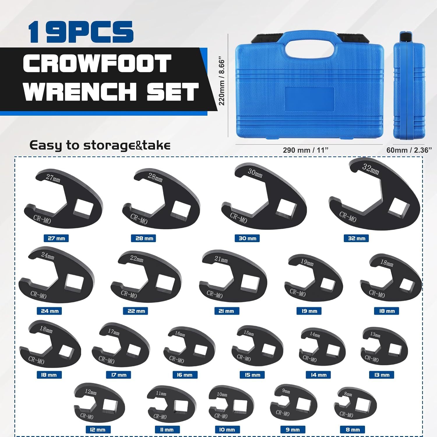 Crows Foot Wrench Set 1/2″ and 3/8” Drive Flare Nut Crowfoot Wrench Set Metric 8