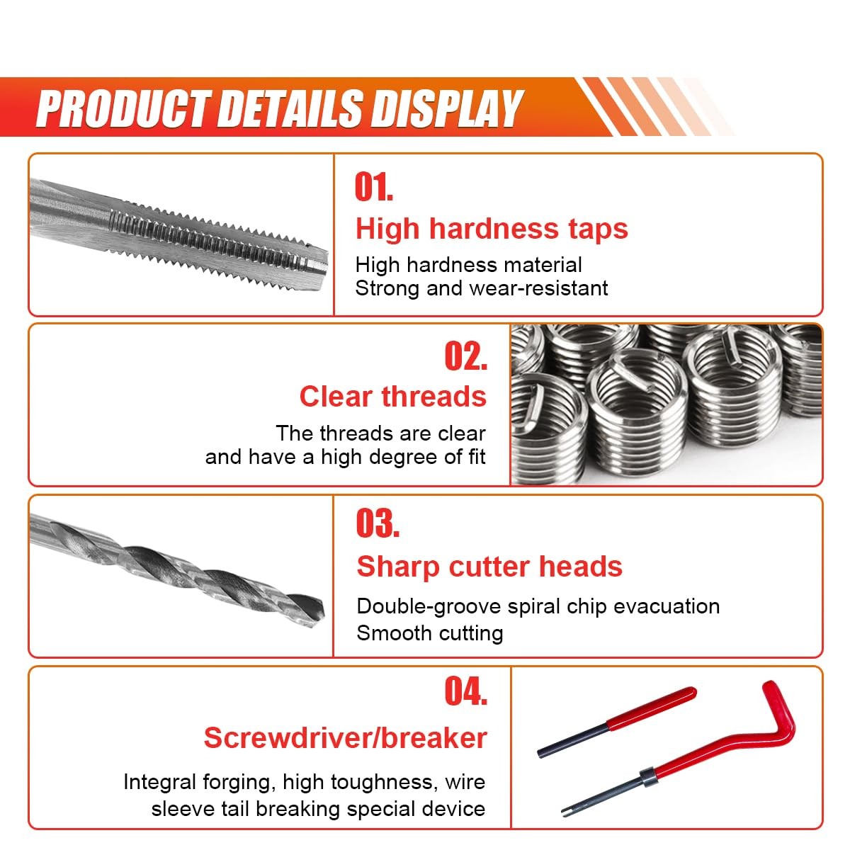 M6x1.0 Thread Repair Insert Kit 30pcs Stainless Helicoil Set Tool Auto Repair/HD