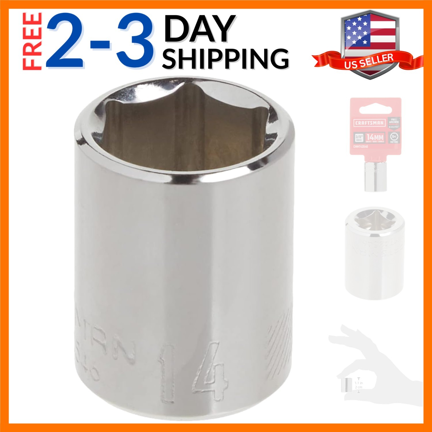 Shallow Socket, Metric, 3/8-Inch Drive, 14mm, 6-Point CMMT43546