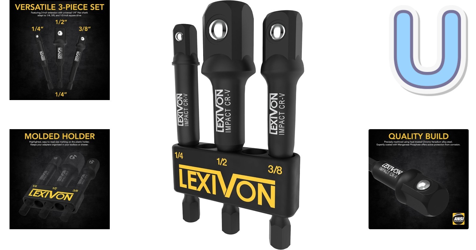 High Torque 3″ Socket Adapter Set – 1/4″, 3/8″ & 1/2″ Drive Compatibility