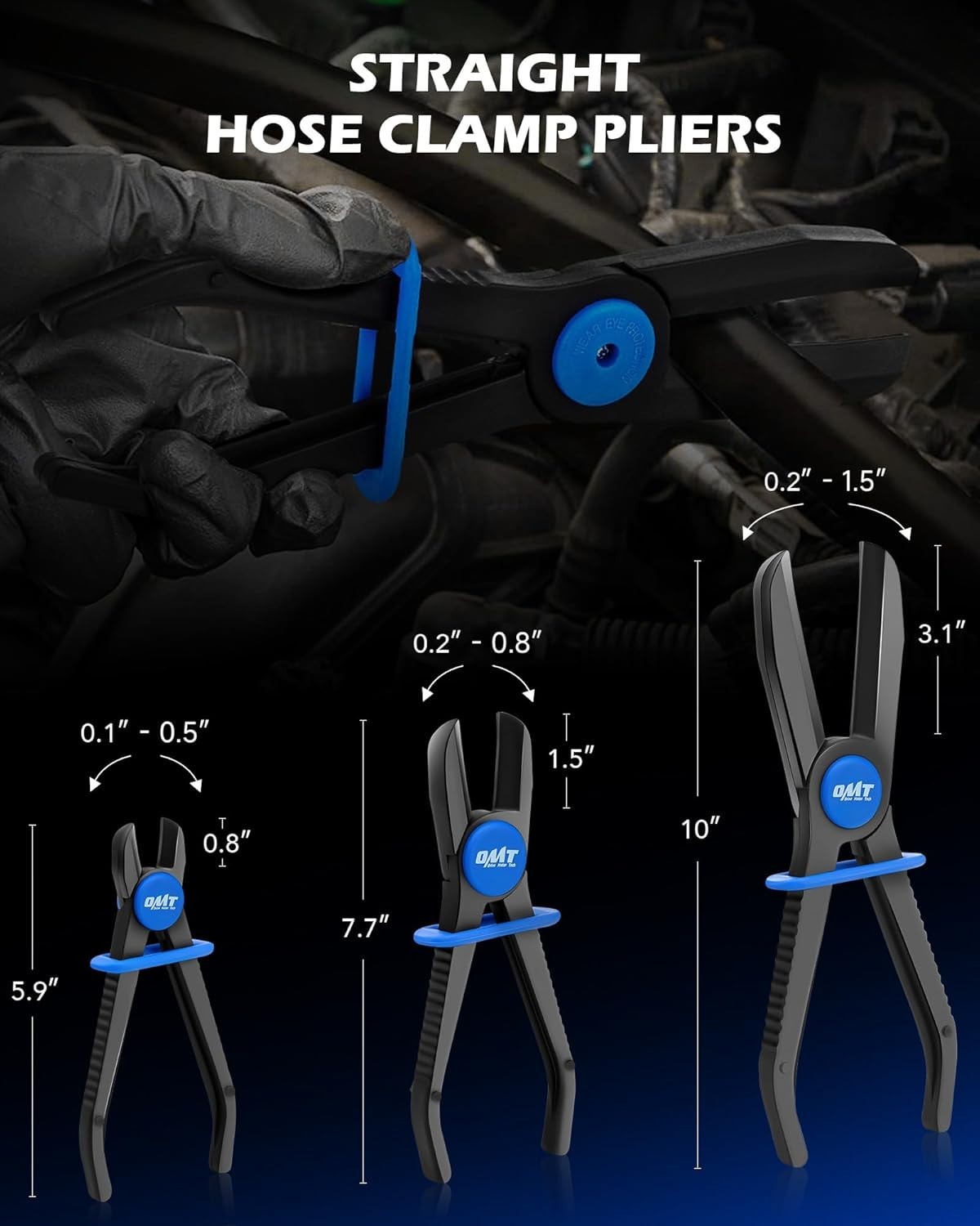 Orion Motor Tech Hose Pinch Off Pliers, 3 Piece Long Reach Straight, Blue