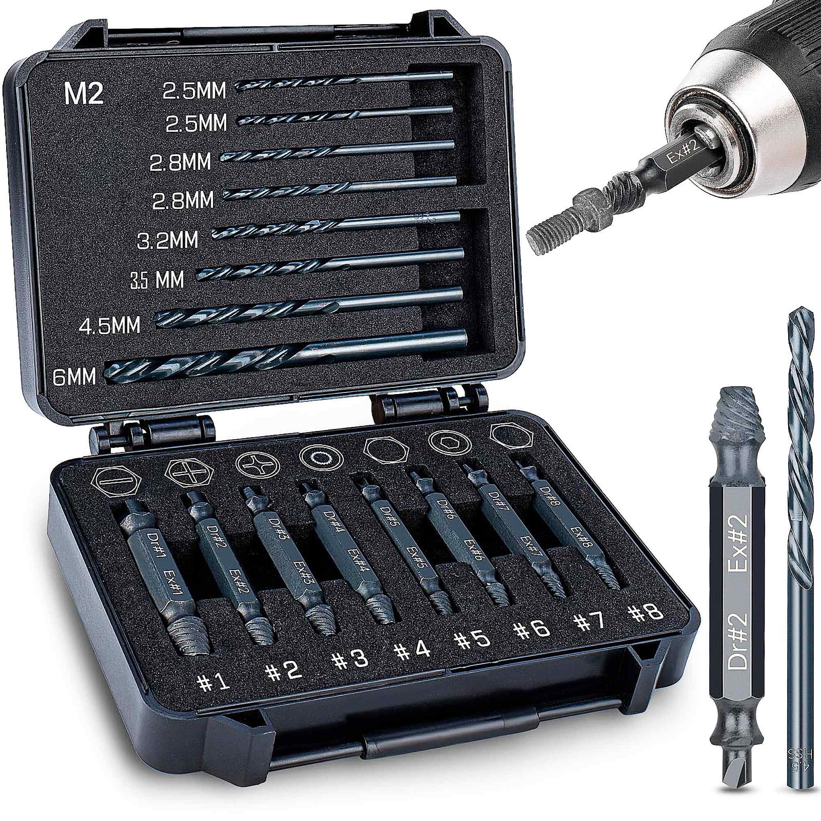 Extractor Tornillos Dañados Barridos Brocas Mano Izquierda Easy Out 16PCS