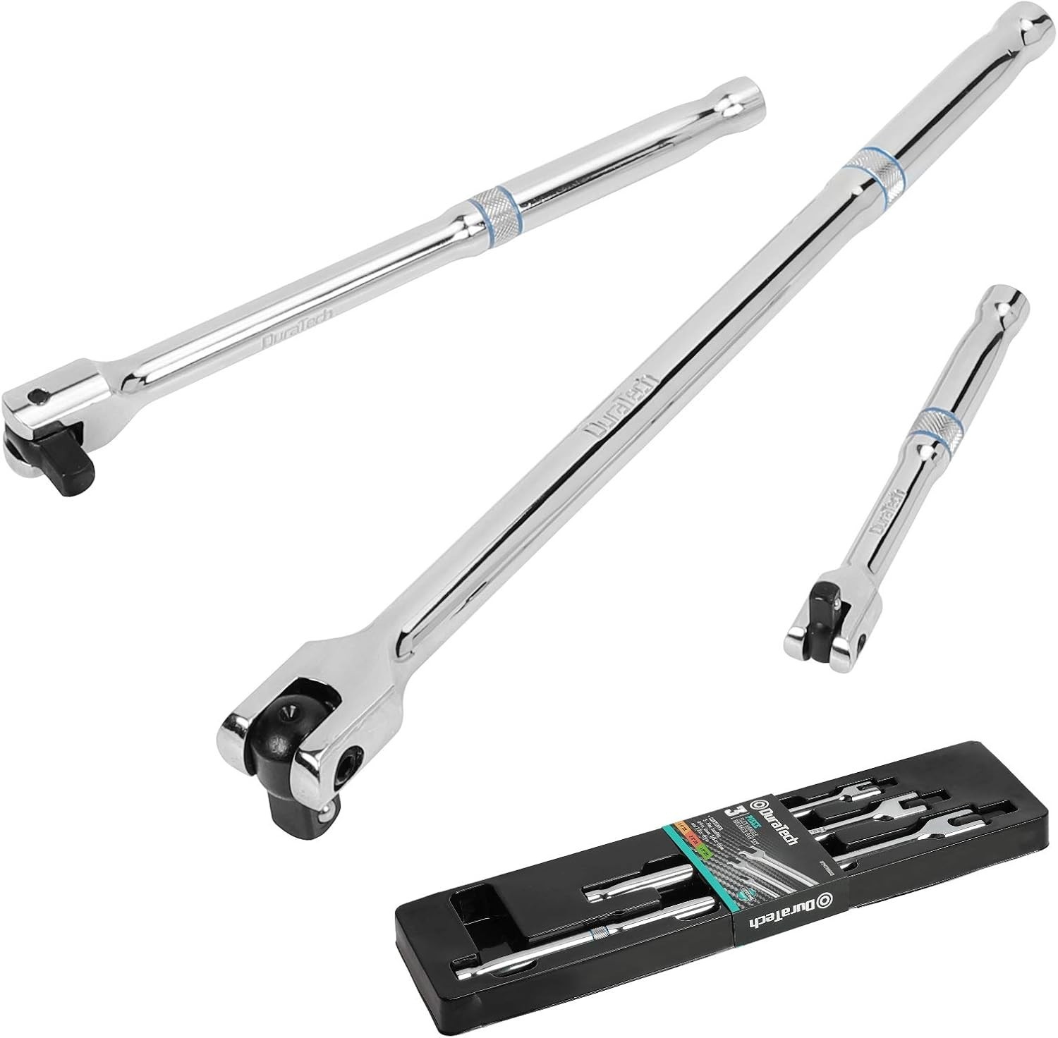 Effortless 3-Piece Breaker Bar Set with Spring-Loaded Detent for Secure Sockets