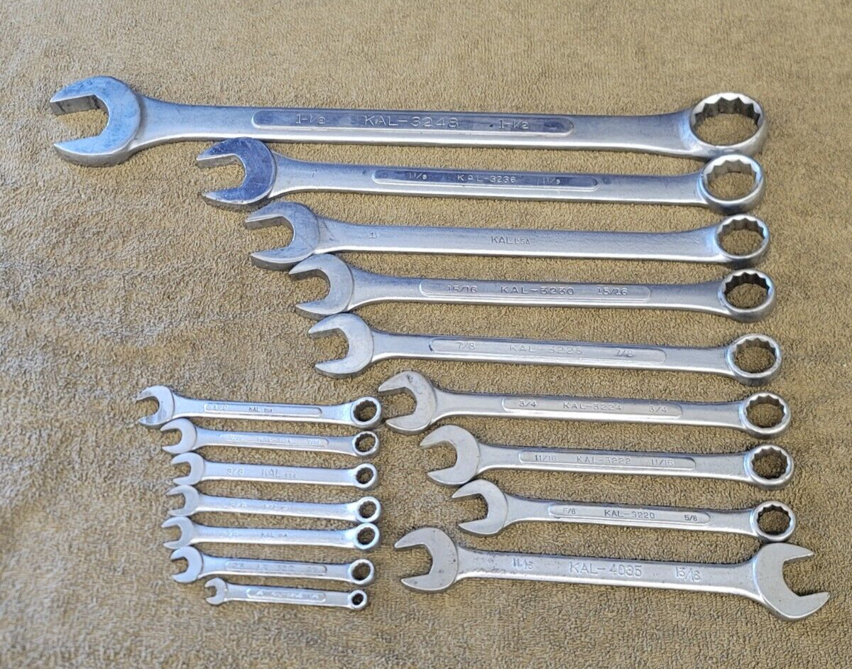 16 KAL Sae Combination Wrench Set 1-1/2 1-1/8 1″ 15/16 7/8 3/4 11/16 5/8 1/2 USA