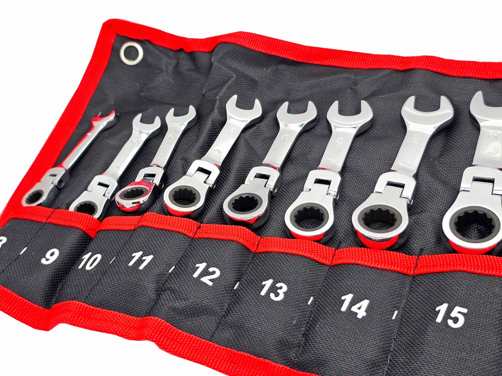 12pc STUBBY Ratchet Wrench 72 teeth Combination Metric 8-19mm 180° flex