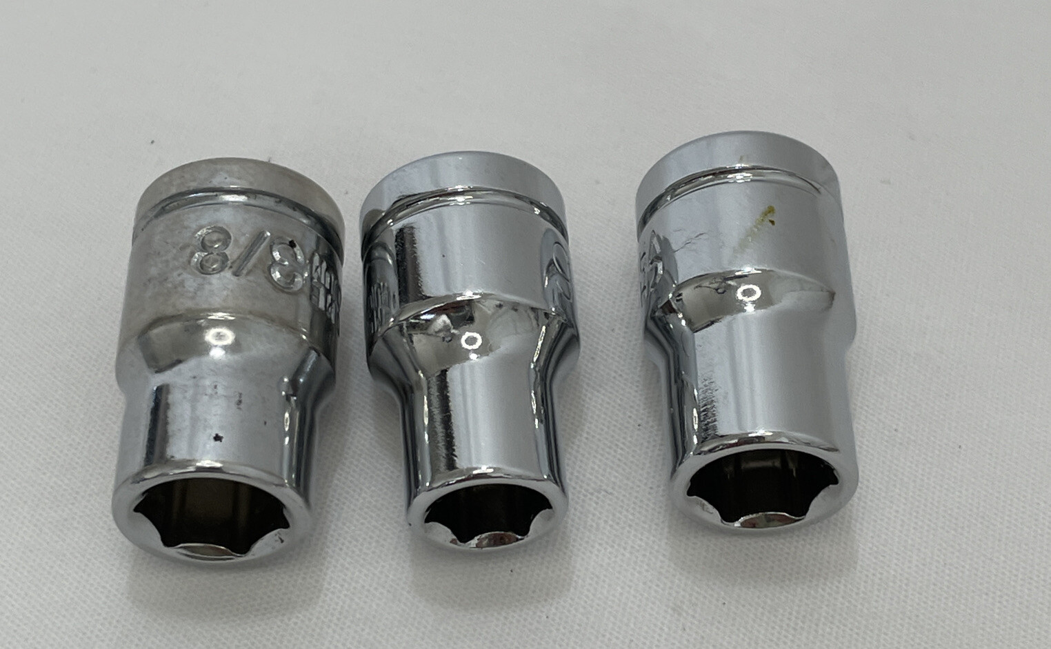 Vintage Chrome Vanadium 3/8”Drive SAE 5/16”, 3/8”, 3/8” 6 Point Lot Of 3