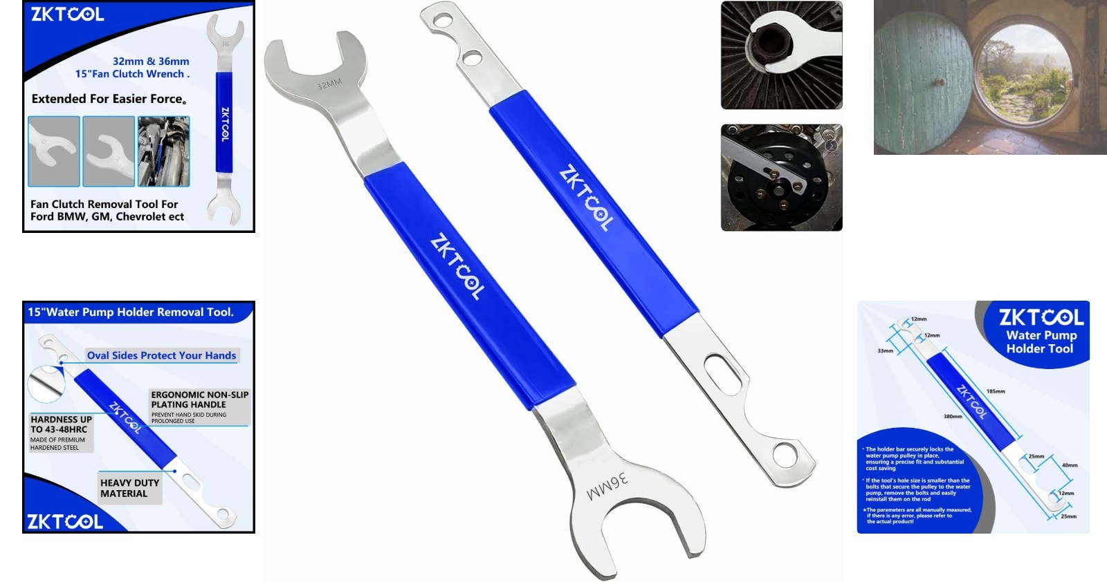 C-Shaped 32mm & 36mm Fan Clutch Wrench Set – Water Pump Holder Tool Included