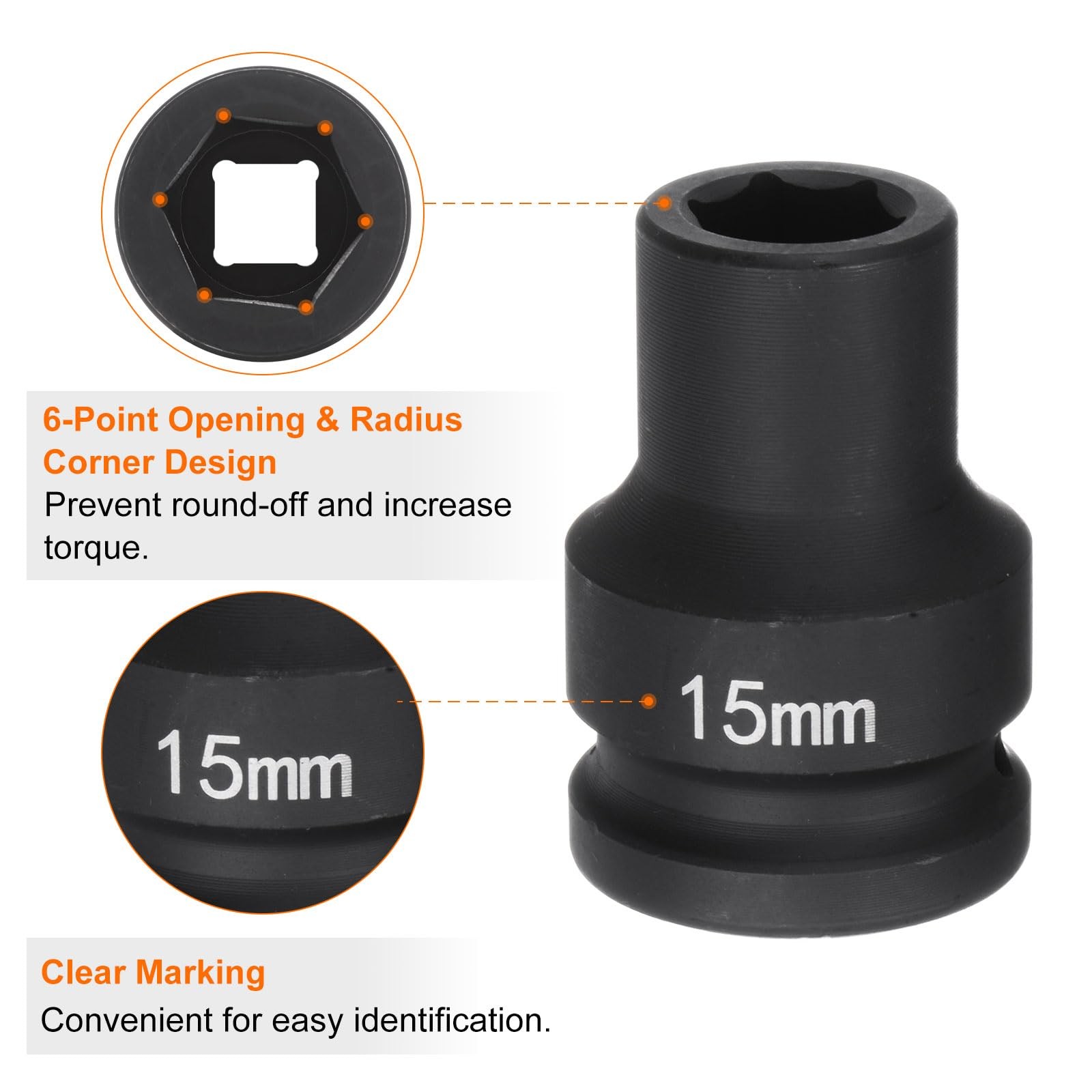 HARFINGTON 6-Point Impact Socket 3/4″ Drive 15mm Metric 40Cr Alloy Steel