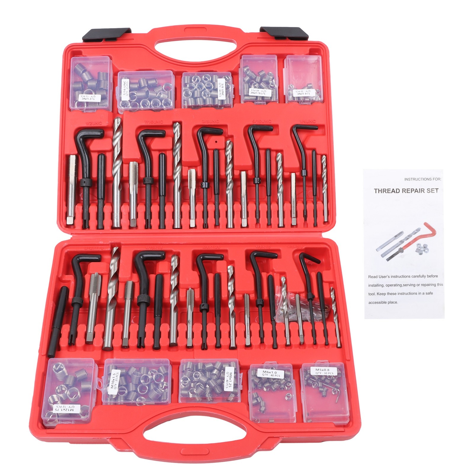 338Pcs SAE 1/4″-1/2″ Metric M5-M12 Thread Repair Tool HSS Drill Helicoil Kit