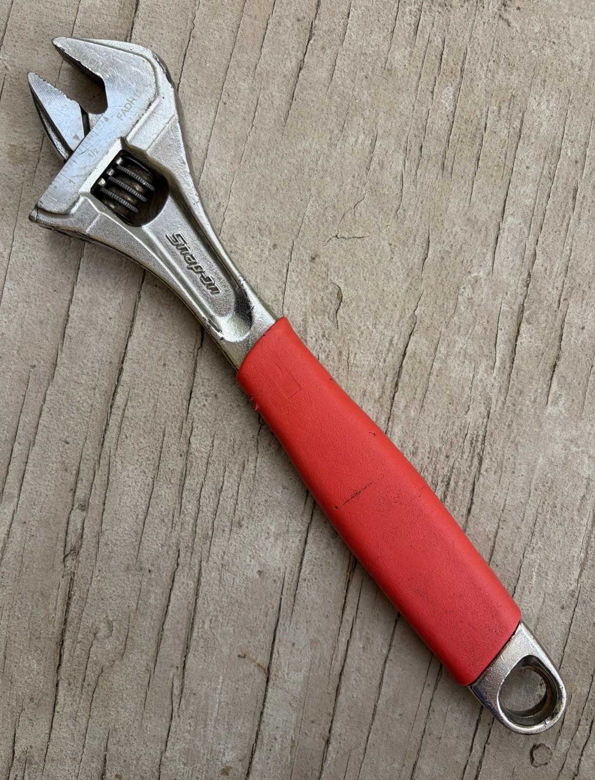SNAP-ON 12″ INCH FLANK DRIVE PLUS ADJUSTABLE WRENCH FADH12A RED, GOOD COND SPAIN