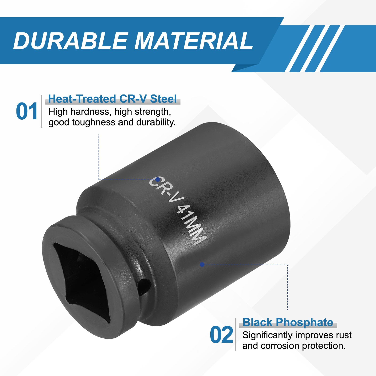 1 Inch Drive 41mm 6 Point Impact Socket Chromium Vanadium Steel