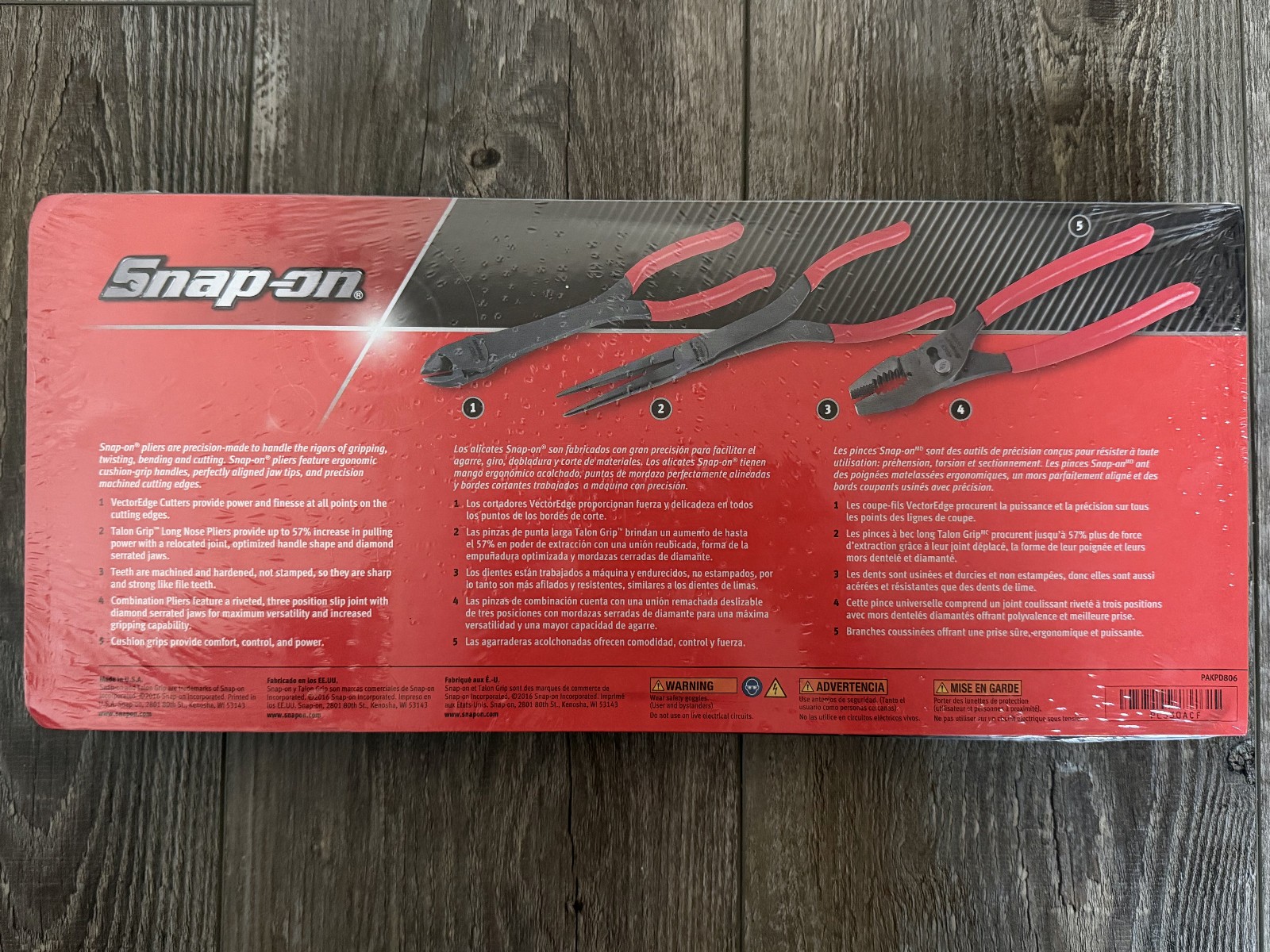 Snap On PL330ACF Red Soft Grip 3 Piece Plier Set New Red