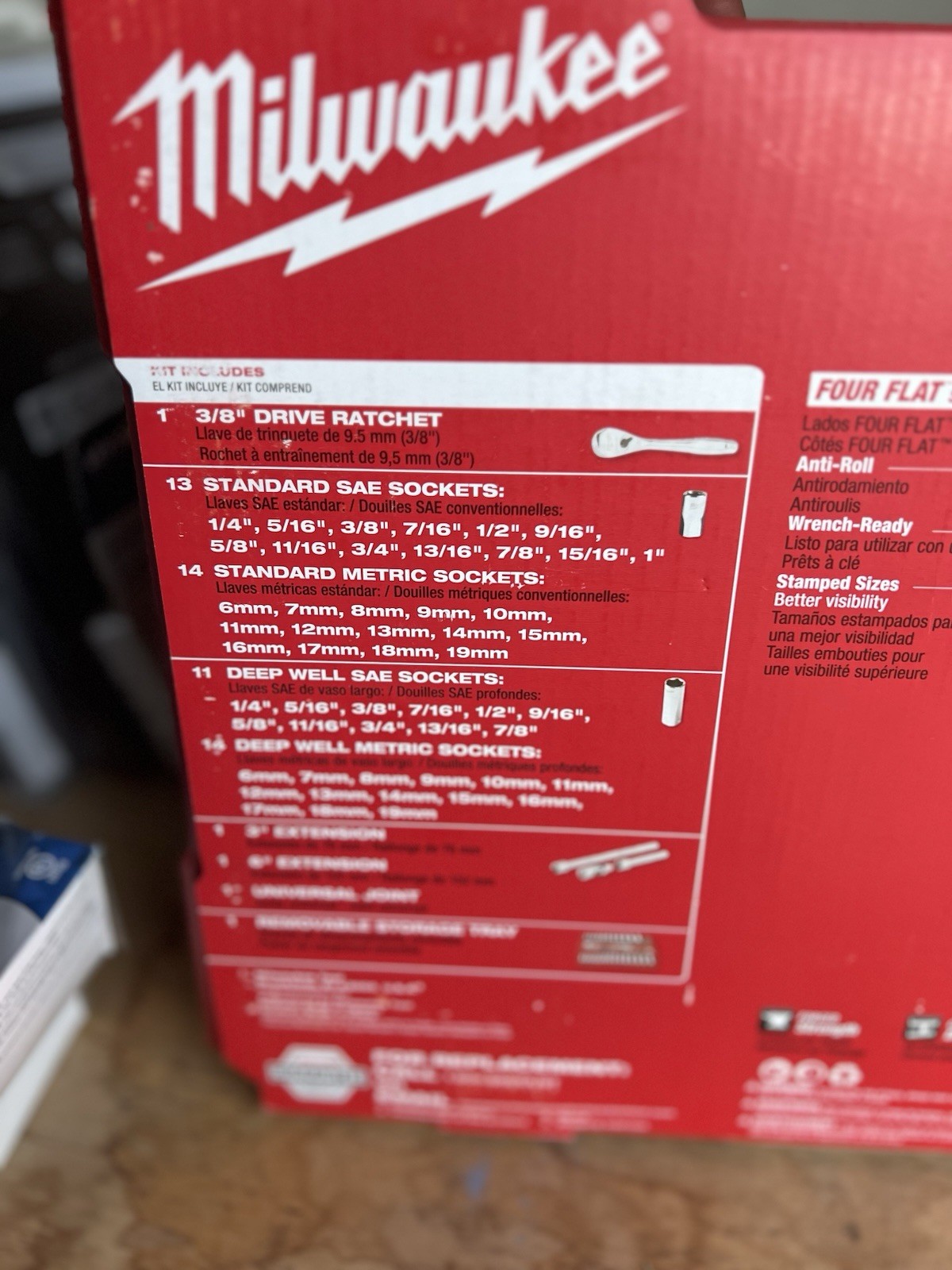 [NEW] (48-22-9008) Milwaukee 3/8″ Drive 56pc Ratchet & Socket Set with FOUR FLAT